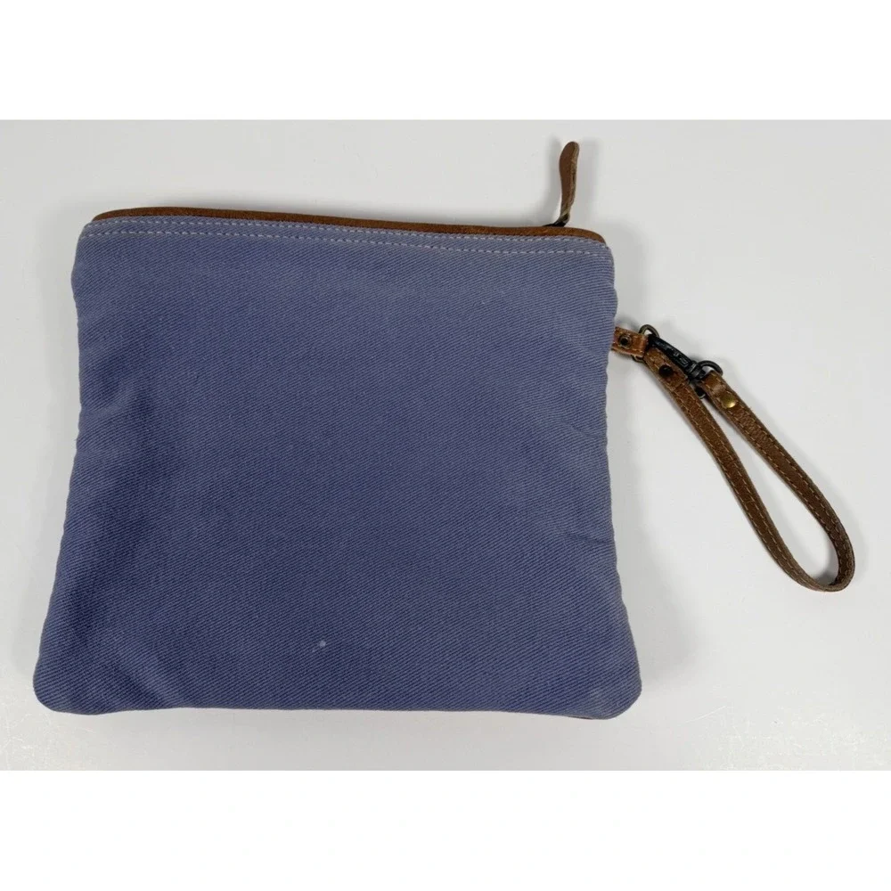 Myra Bag Leather Woven Cotton Canvas Aztec Wristlet Clutch Bag